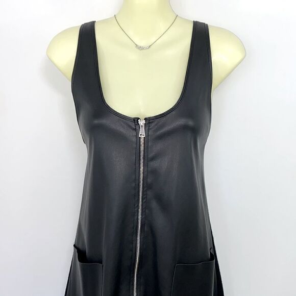 Zara Dress Black Mini Zip Front Faux Leather Accent Nwot Sz Sm - Picture 3 of 7